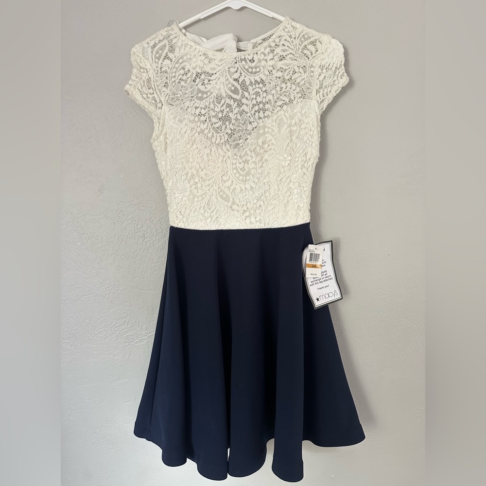 White and Navy Blue Mini Formal Dress